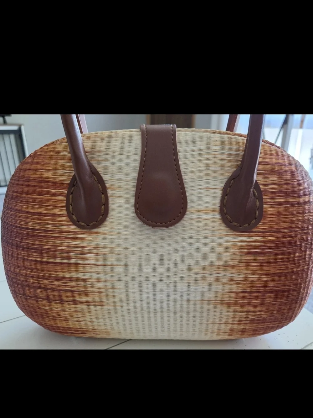 Le Sac Style Woven Straw Ombre Handbag, Terracotta Hardbody Boho Purse